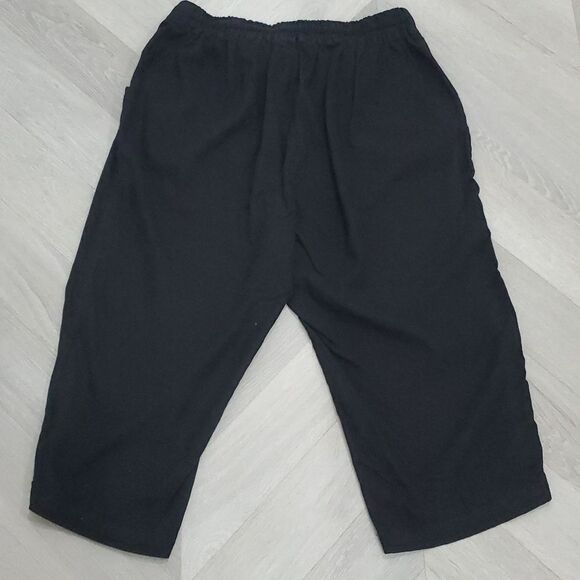 Jessica London Women's Black Wide Leg Linen Crop Pants Elastic Waist, Size 16 - Picture 8 of 8